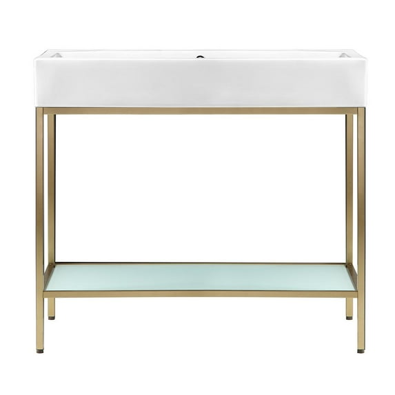 Swiss Madison Pierre 40 Single, Freestanding, Open Shelf, Gold Metal Frame Bathroom Vanity