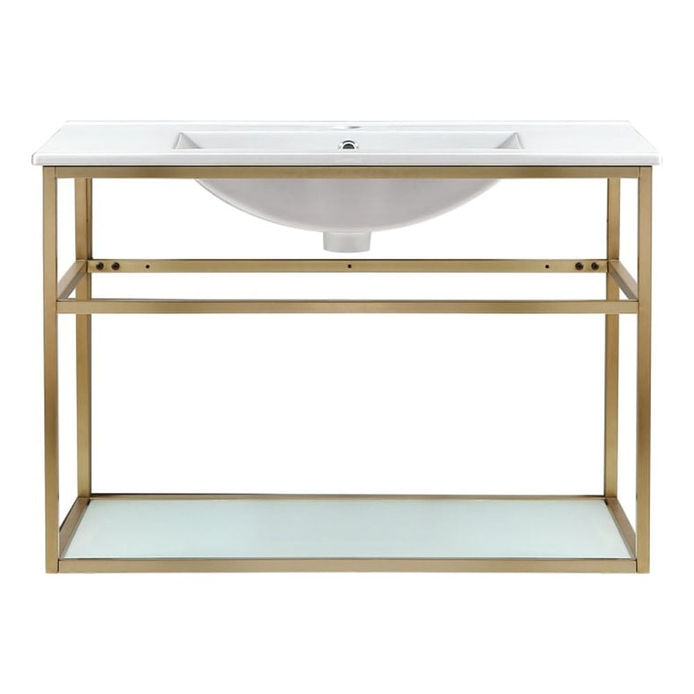 Pierre 35.4" Gold Stainless Steel and Glass Single Bathroom Vanity