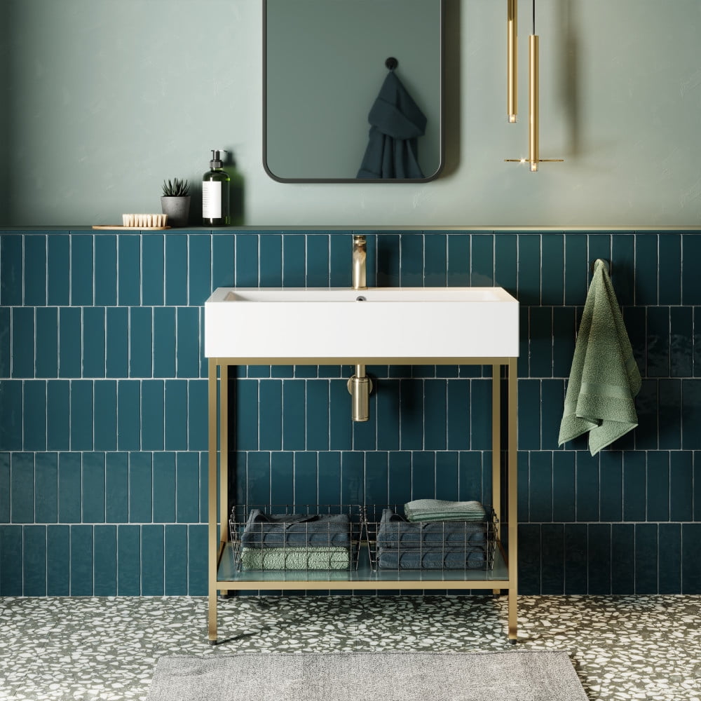 Pierre 32" Gold Metal Frame Open Shelf Single Bathroom Vanity
