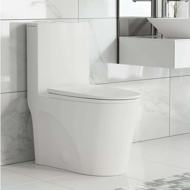 St. Tropez Elongated One-Piece Toilet with Soft Close Seat, Vortex