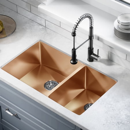 Rivage 33 x 20 Stainless Steel, Dual Basin, Undermount Kitchen Sink in Rose Gold