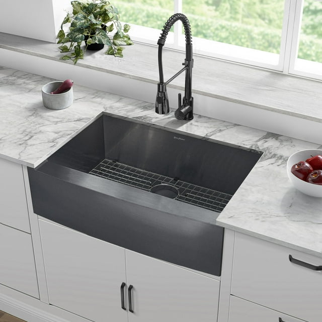 Swiss Madison Stainless Steel, Single Basin, Farmhouse Kitchen Sink with Apron in Black