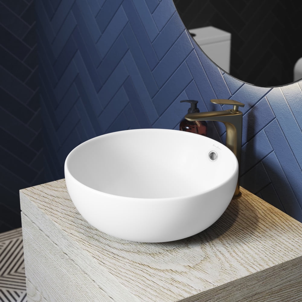 Swiss Madison Sm-Vs212 Sublime 16-15/16" Circular Ceramic Vessel Bathroom Sink - White