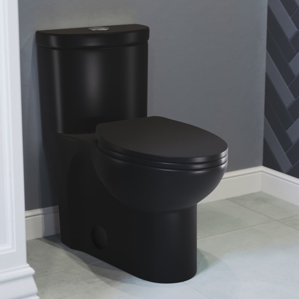 Sublime Matte Black Ceramic One-Piece Elongated Toilet