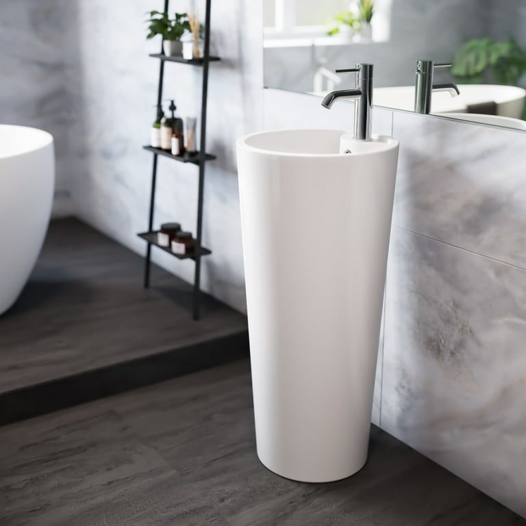Swiss Madison Monaco Circular Basin Pedestal Sink in Glossy White Swiss Madison Monaco Circular Basin Pedestal Sink in Glossy White