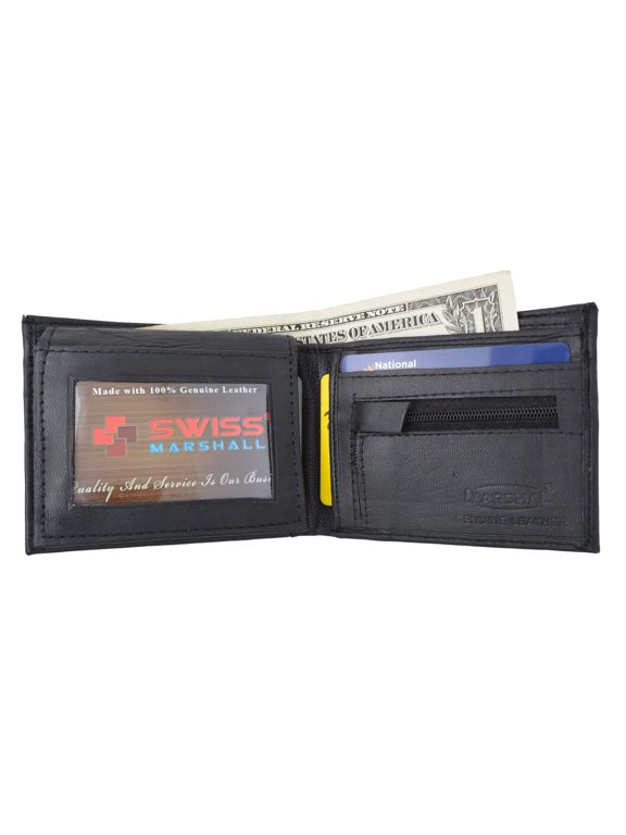 Swiss Marshal Flap Up ID Credit Card Holder Genuine Leather Bifold Wallet W/ Zippered Coin Pocket SM-P3053