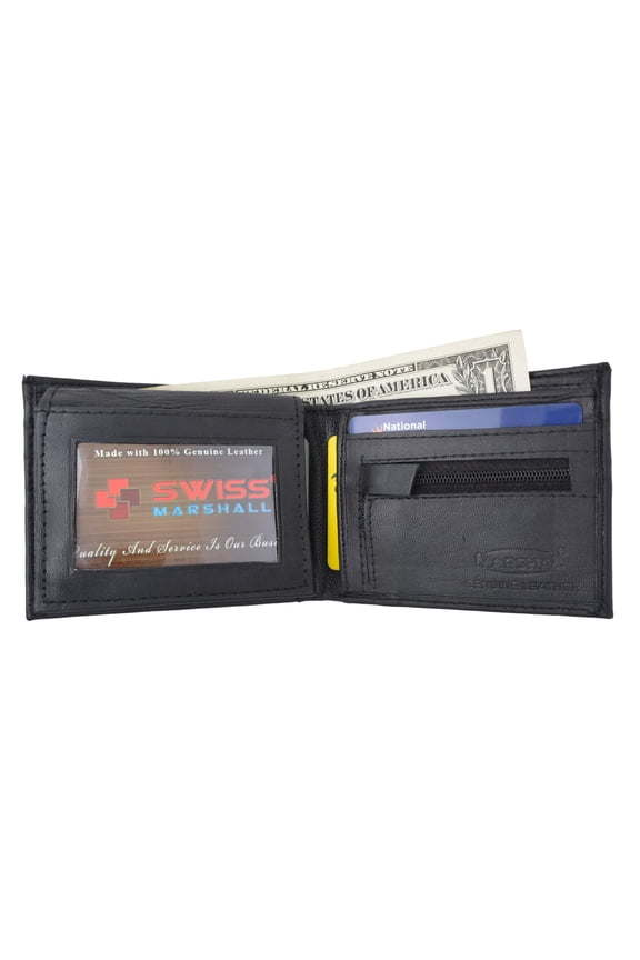 Swiss Marshal Flap Up ID Credit Card Holder Genuine Leather Bifold Wallet W/ Zippered Coin Pocket SM-P3053