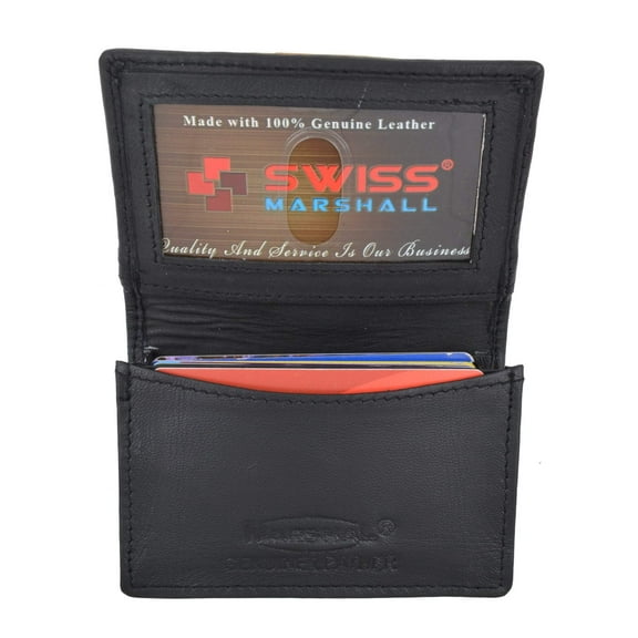 Swiss Marshal RFID Blocking Soft Genuine Leather Expandable Credit Card Outside ID Business Card Holder Wallet SW-RFID-P70