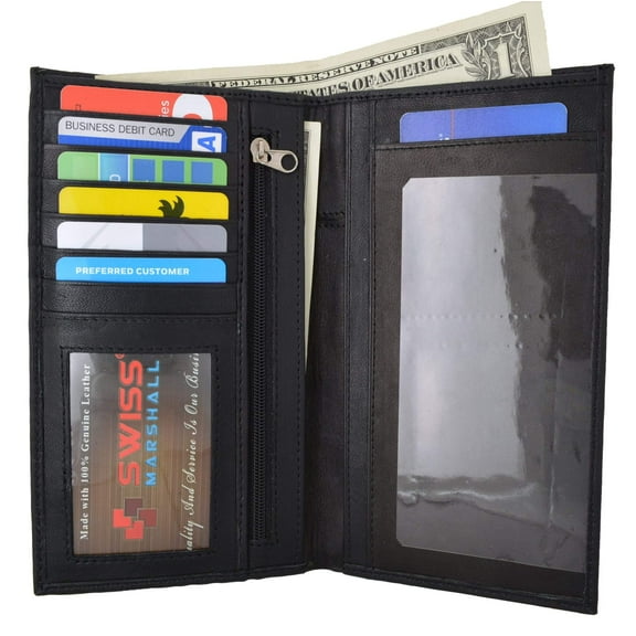 Swiss Marshal RFID Blocking Soft Genuine Leather Slim Checkbook Holder Organizer ID Credit Card Money Holder Wallet SM-RFID-P853