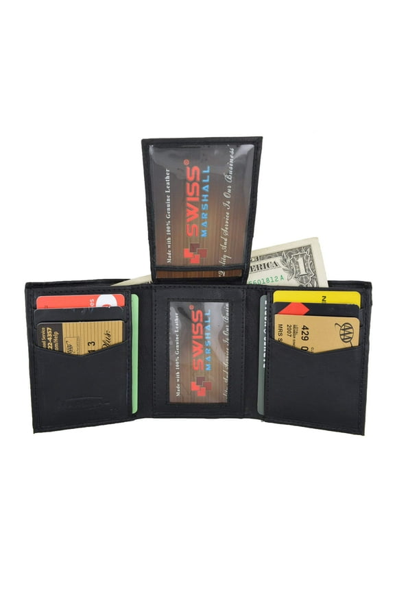 Swiss Marshal Soft Genuine Leather Men's Trifold Middle Flap ID Windows Credit Card Holder Wallet SW-P2755