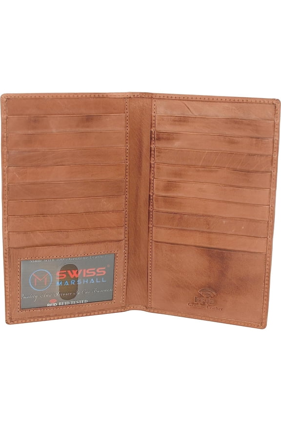 Bifold RFID Blocking Premium Leather Credit Card ID Holder Long Wallet Cognac