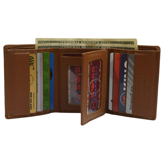 Swiss Marshall Men's RFID Blocking Premium Leather Classic Trifold Wallet