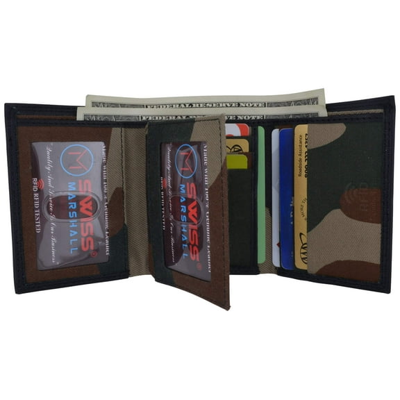 Swiss Marshall Men's RFID Blocking Premium Leather Classic Trifold Wallet