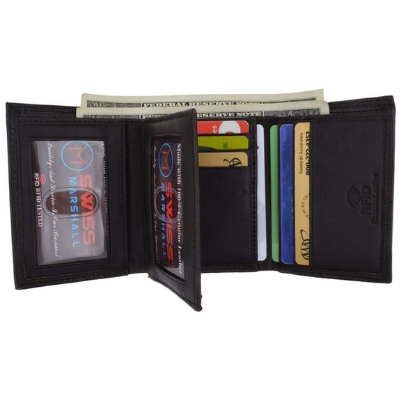 Swiss Marshall Men's RFID Blocking Premium Leather Classic Trifold Wallet