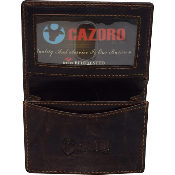 Swiss Marshall Men's RFID Blocking Premium Leather Expandable Small Credit Card ID Business Card Holder Wallet Buffalo Brown