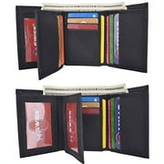 Swiss Marshall Mens Vegan Leather RFID Trifold Wallet with 2 ID Windows Extra Capacity