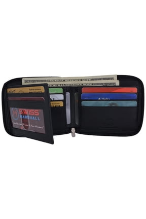 Men's Zipper RFID Blocking Premium Leather Zip-Around ID Bifold Wallet