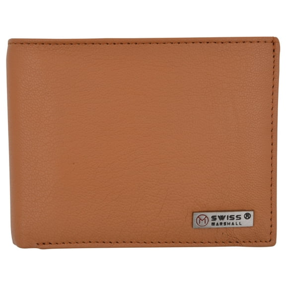 Swiss Marshall Mens Genuine Leather Passcase Bifold Wallet RFID Safe 2 ID Windows