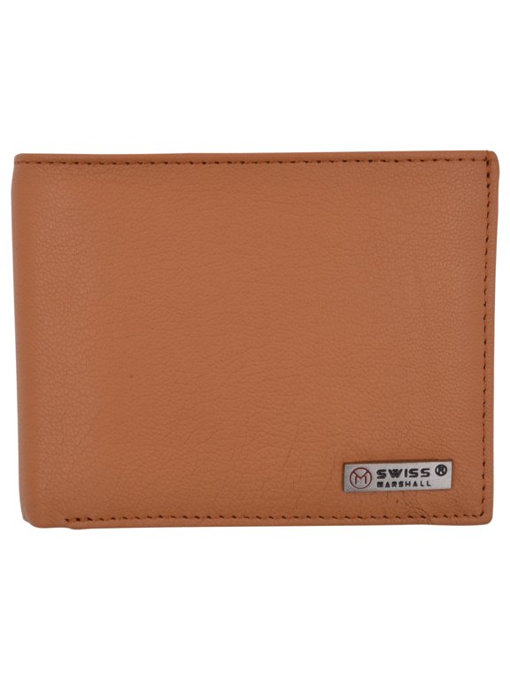 Swiss Marshall Mens Genuine Leather Passcase Bifold Wallet RFID Safe 2 ID Windows