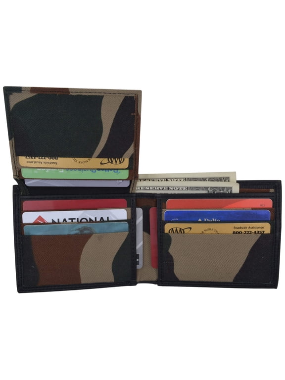 Premium Leather Men's Bifold Fixed ID Flap Card Holder Wallet