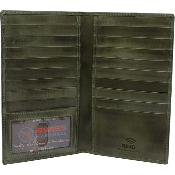 Swiss Marshall RFID Blocking Bifold Genuine Leather Credit Card ID Holder Long Wallet 59S Green