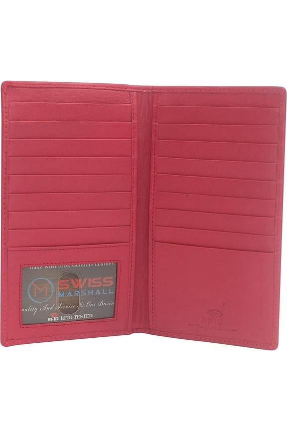 RFID Blocking Bifold Genuine Leather Credit Card ID Holder Long Wallet Hot Pink
