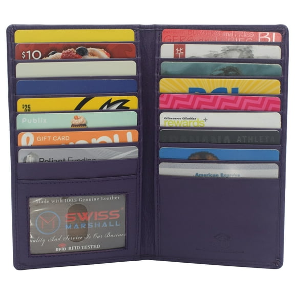 Swiss Marshall RFID Blocking Genuine Leather Mens Long ID 17 Credit Card Security Wallet Colors