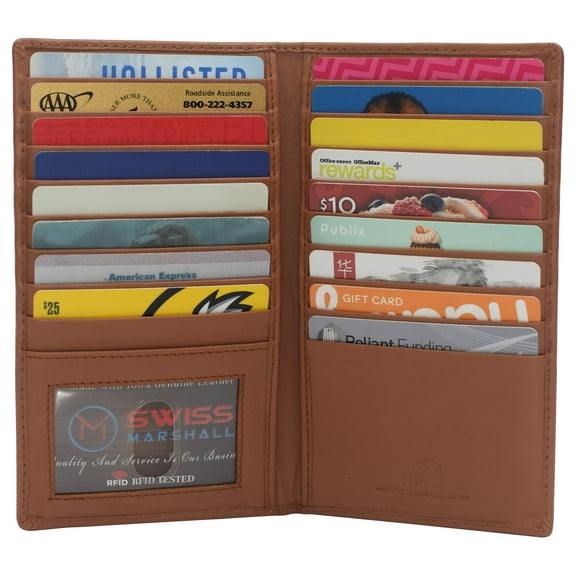 Swiss Marshall RFID Blocking Genuine Leather Mens Long ID 17 Credit Card Security Wallet Colors