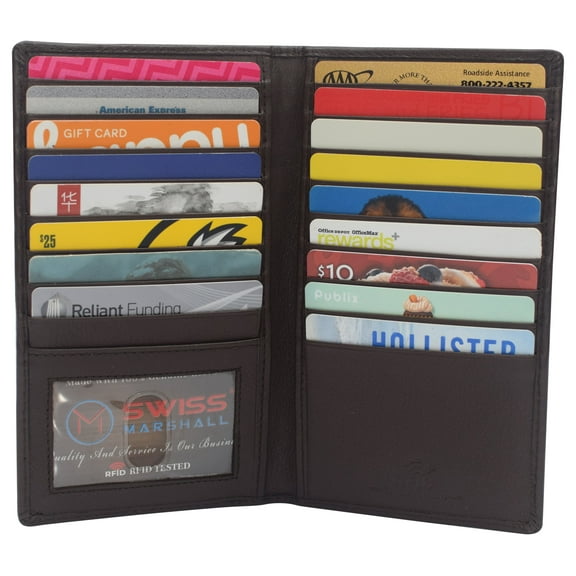 Swiss Marshall RFID Blocking Genuine Leather Mens Long ID 17 Credit Card Security Wallet Colors
