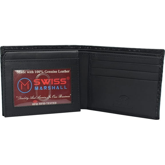 Swiss Marshall RFID Blocking Men's Carbon Fiber Leather Slim Bifold Wallets