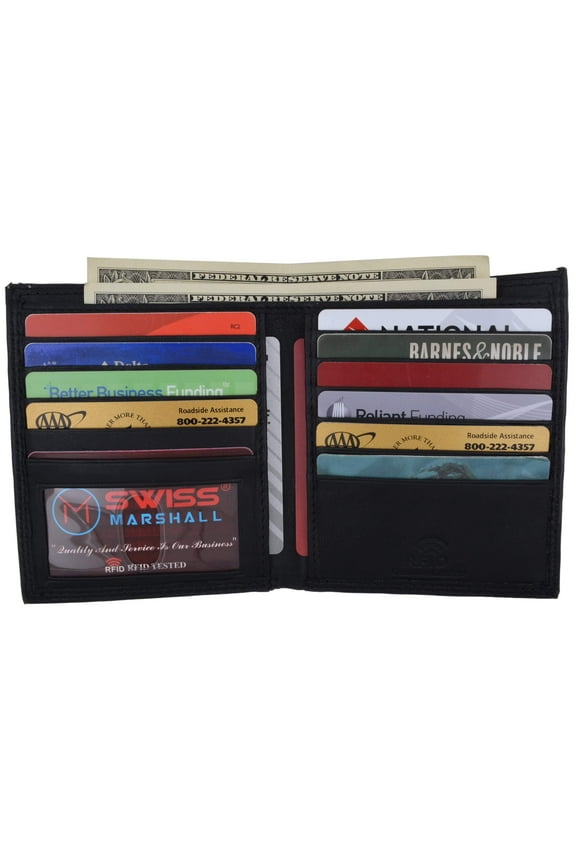 RFID Blocking Men's Slim Bifold Hipster Credit Card Premium Lambskin Leather European Wallet