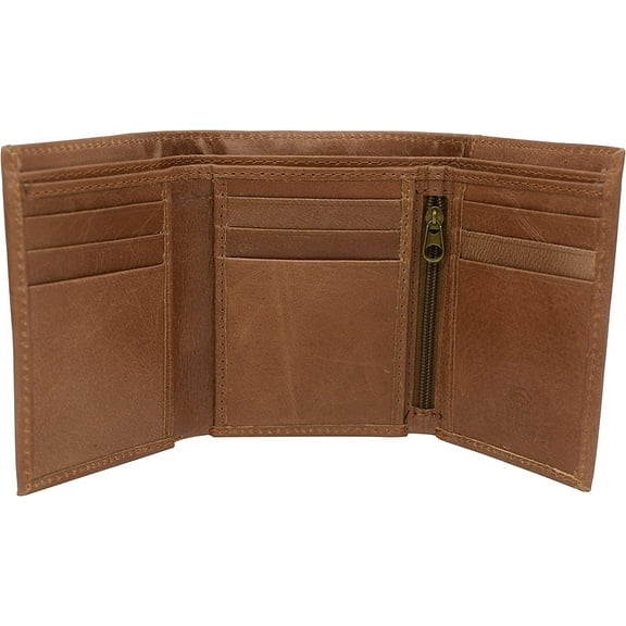 Swiss Marshall RFID Blocking Trifold Credit Card Mens Genuine Leather Wallet W/Outside ID Window & Gift Box Tan