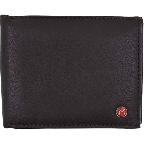 Swiss Marshall RFID Logo Mens Wallet Deluxe Capacity Passcase Bifold With Divided Bill Section Brown