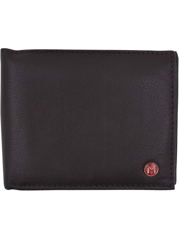 RFID Logo Mens Wallet Deluxe Capacity Passcase Bifold With Divided Bill Section Brown