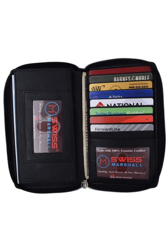 RFID Women's Deluxe Double Zipper Credit Card ID Checkbook Holder Premium Leather Wallet