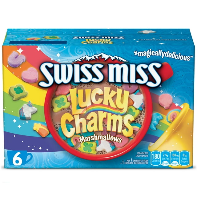Swiss Miss Chocolate Flavored Hot Cocoa Mix with Lucky Charms Marshmallows, 6 Count Hot Cocoa Mix Packets