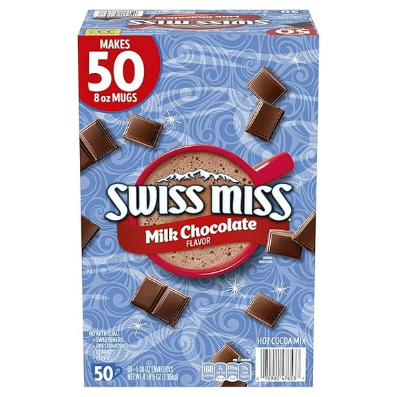 Swiss Miss Hot Chocolate Mix 50 Pack 8 oz Each | Creamy Milk Chocolate Hot Cocoa Drink Mix for Home, Office & Caf