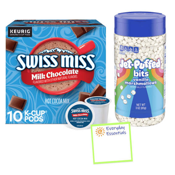 Swiss Miss Hot Chocolate, Single-Serve Keurig K-Cup Pods, 10 Count with Jet-Puffed Vanilla Marshmallow Bits 3 oz Bundled with Everyday Essentials note pad