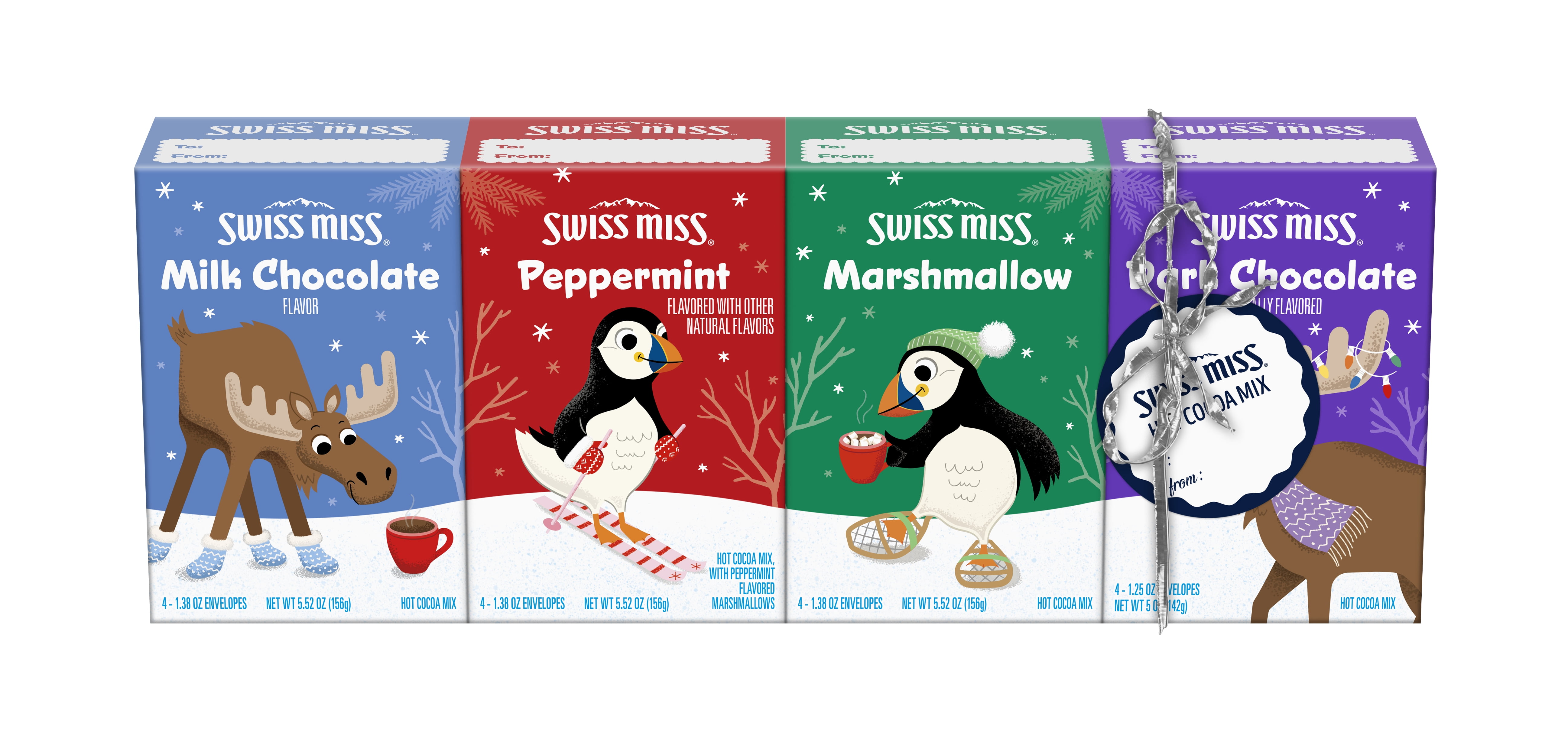 Swiss Miss Hot Cocoa Gift Pack, Assorted Flavors and Designs, Four 5.52 oz. Cartons