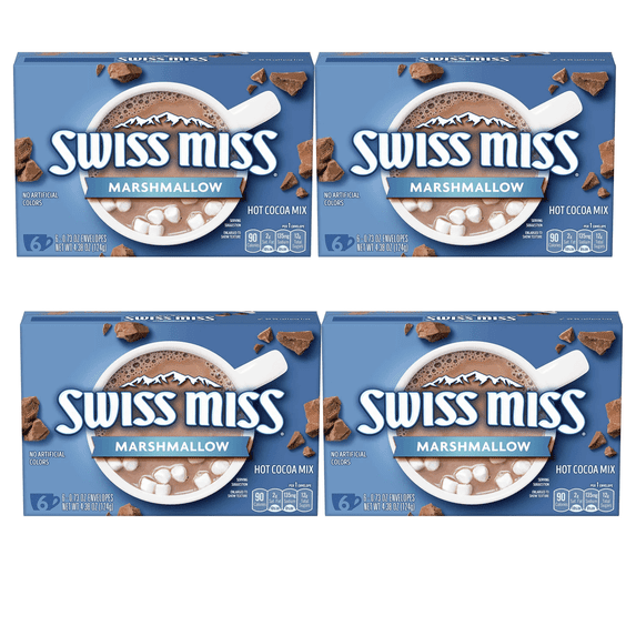 Swiss Miss Hot Cocoa Mix with Marshmallow Made with Real Cocoa & Non-Fat Milk- Chocolatey Taste Creamy Texture Chocolate Powder Drinks for Breakfast Christmas Holiday Hot Beverages 0.73oz 8ct- 4 Box