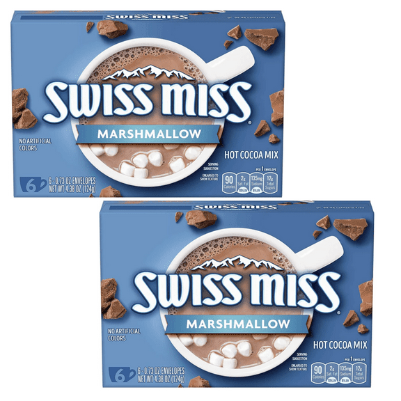 Swiss Miss Hot Cocoa Mix with Marshmallow Made with Real Cocoa & Non-Fat Milk- Chocolatey Taste Creamy Texture Chocolate Powder Drinks for Breakfast Christmas Holiday Hot Beverages 0.73oz 8ct- 2 Box