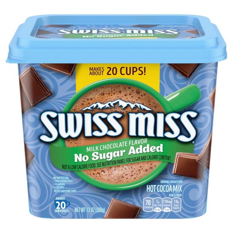 Swiss Miss No Sugar Added, 13 oz Canister - Milk Chocolate Flavor