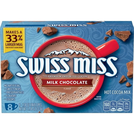 Swiss Miss Milk Chocolate Flavor Premium Hot Cocoa Mix, 8 count Box - No Artificial Sweeteners Preservatives & Flavors Hot or Cold Beverages Great for Christmas Holiday Stocking Stuffers