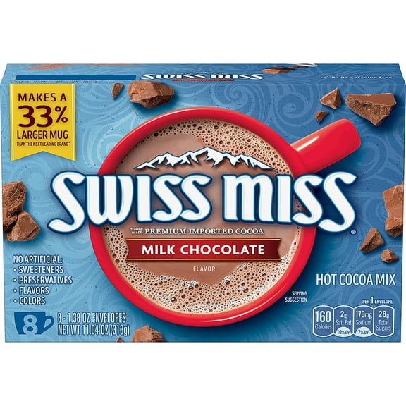 Swiss Miss Milk Chocolate Flavor Premium Hot Cocoa Mix, 8 count Box - No Artificial Sweeteners Preservatives & Flavors Hot or Cold Beverages Great for Christmas Holiday Stocking Stuffers