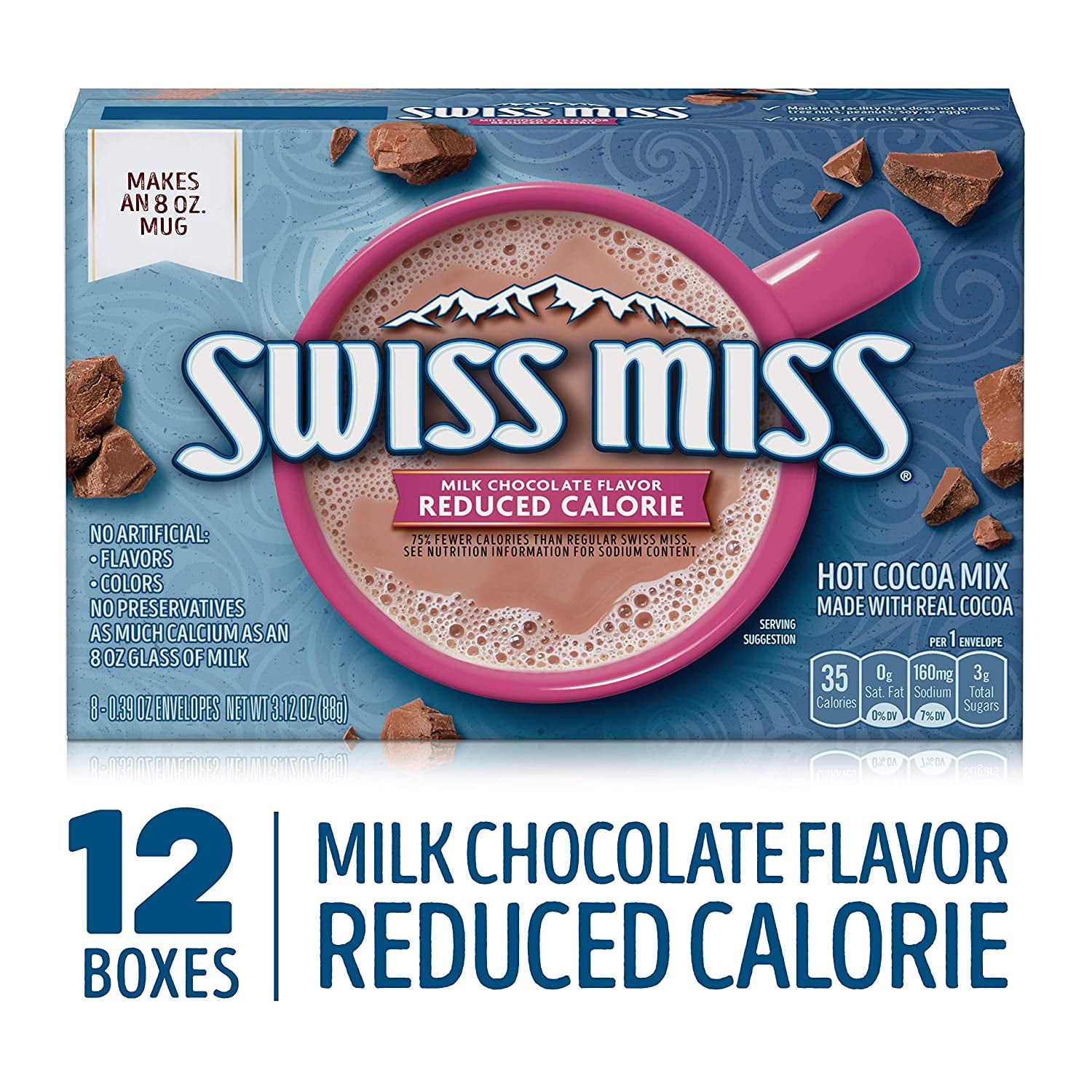 Swiss Miss Milk Chocolate Flavor Reduced Calorie Hot Cocoa Mix, 0.39 Oz. 8Count (Pack Of 12