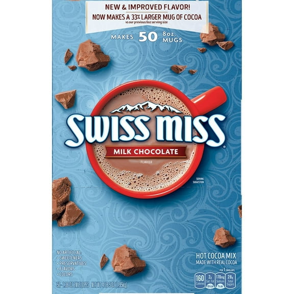 Swiss Miss Milk Chocolate Hot Cocoa Mix Packets, Real Cocoa, 50 Count