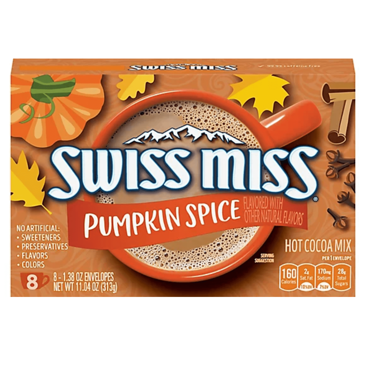 Swiss Miss Pumpkin Spice Flavored Hot Cocoa Mix Packets, No Artificial Flavors or Sweeteners Great for Autumn Fall Thanksgiving Christmas Holiday Morning Hot Chocolate Treats 1.38 Oz. 8 Count (1 Box)