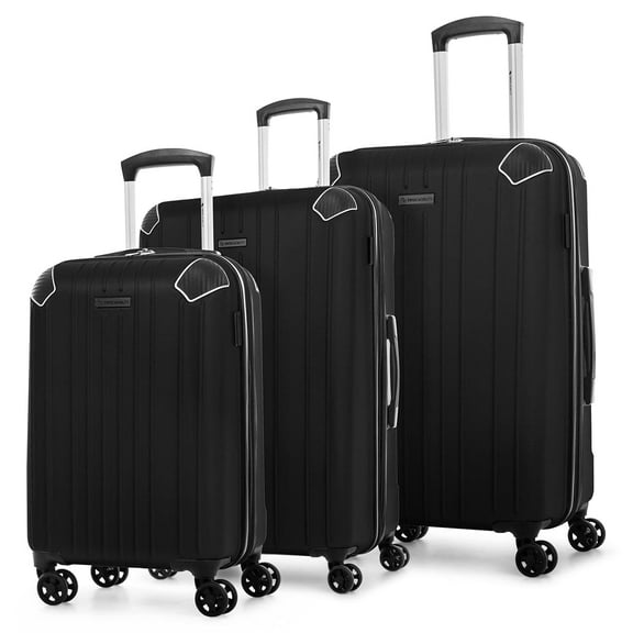 Swiss Mobility PVG 3 Piece ABS/PC Hardshell Luggage Set (20", 24", 28"), Black