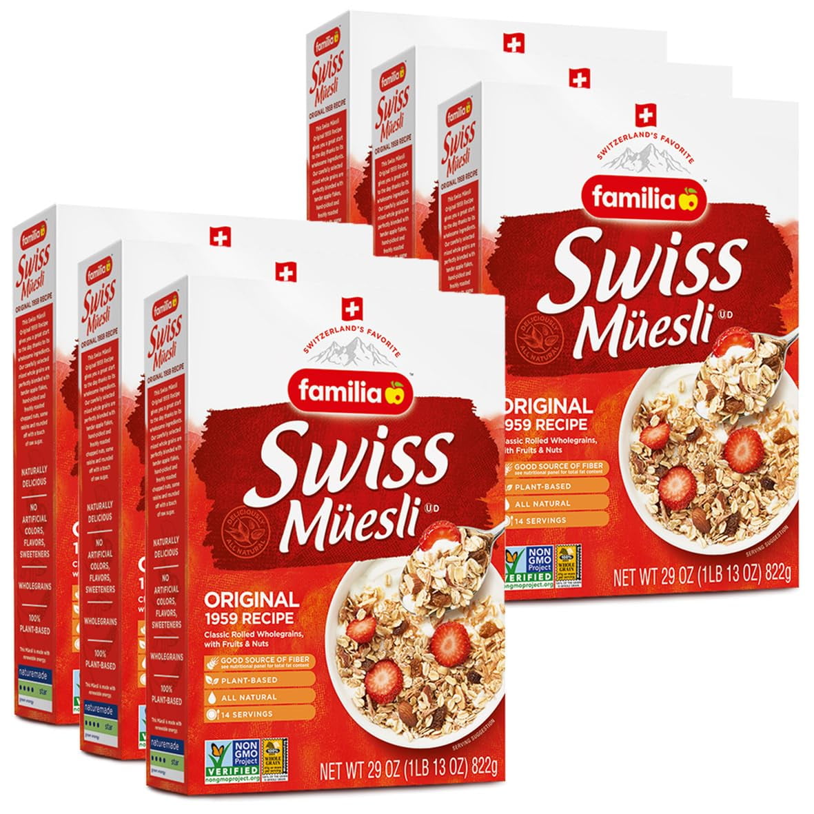 Swiss Muesli Cereal, Original Recipe with Fruit and Nuts Enjoy Hot