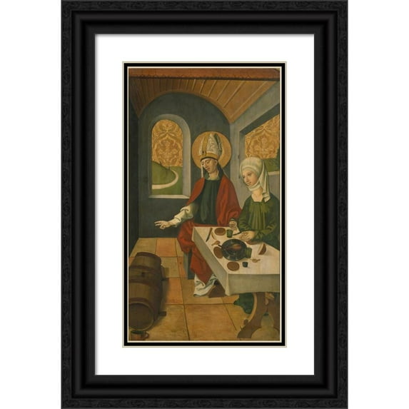 Swiss Painter 12x18 Black Ornate Wood Framed Double Matted Museum Art Print Titled - Saint Remigius Replenishing the Barrel of Wine (ca. 1500-1505)